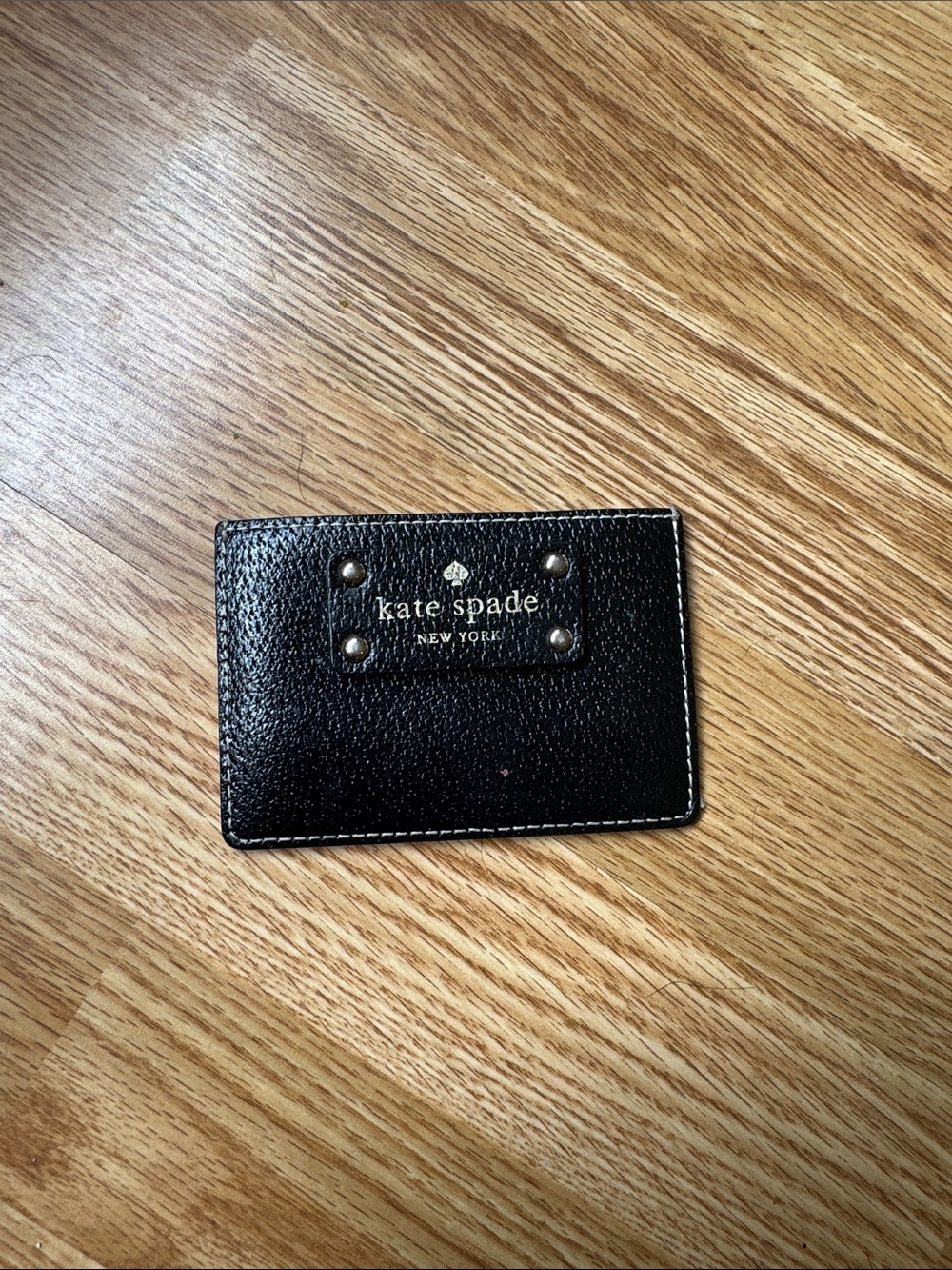 kate spade Black Pebbled Leather Cardholder with Gold Logo